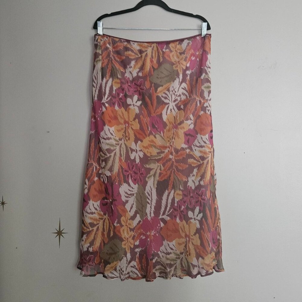 Vtg Avenue Sz 18 / 20 Silk Midi Skirt, Floral Boho Indie